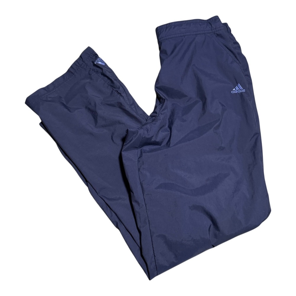 Vintage‎ 2001 Adidas 100% Nylon Navy Blue Straight Leg Track Pants Men's Large
